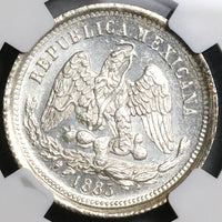 1883-Mo NGC MS 64 Mexico 25 Centavos Mint State Silver Coin (23022601C)