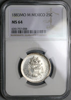 1883-Mo NGC MS 64 Mexico 25 Centavos Mint State Silver Coin (23022601C)