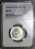 1883-Mo NGC MS 64 Mexico 25 Centavos Mint State Silver Coin (23022601C)