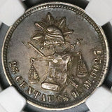 1884-Ho NGC AU 53 Mexico 25 Centavos Hermosillo Mint Silver Coin (22101801C)