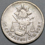1888-CA  Mexico 25 Centavos Rare Chihuahua Mint Silver 14k Coin (22011502R)