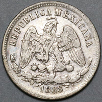 1888-CA  Mexico 25 Centavos Rare Chihuahua Mint Silver 14k Coin (22011502R)