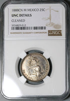 1888-Cn NGC UNC Det Mexico 25 Centavos Rare Culiacan Silver 86k Coin (22011901C)