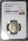 1888-Cn NGC UNC Det Mexico 25 Centavos Rare Culiacan Silver 86k Coin (22011901C)