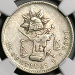 1889-Pi NGC XF 40 Mexico 25 Centavos Potosi Over Mint Mark Pi/Zs Silver Coin (23022403C)
