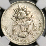 1889-Pi NGC XF 40 Mexico 25 Centavos Potosi Over Mint Mark Pi/Zs Silver Coin (23022403C)