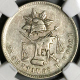 1889-Pi NGC XF 40 Mexico 25 Centavos Potosi Over Mint Mark Pi/Zs Silver Coin (23022403C)