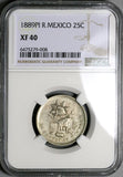 1889-Pi NGC XF 40 Mexico 25 Centavos Potosi Over Mint Mark Pi/Zs Silver Coin (23022403C)