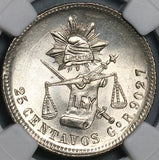 1890-Go NGC MS 64 Mexico 25 Centavos Proof Like Guanajuato Silver Coin (21091901D)