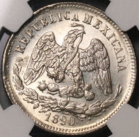1890-Go NGC MS 64 Mexico 25 Centavos Proof Like Guanajuato Silver Coin (21091901D)