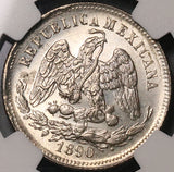 1890-Go NGC MS 64 Mexico 25 Centavos Proof Like Guanajuato Silver Coin (21091901D)