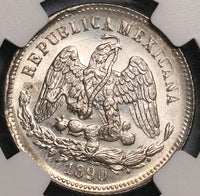 1890-Go NGC MS 64 Mexico 25 Centavos Proof Like Guanajuato Silver Coin (21091901D)
