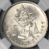 1890-Go NGC MS 65 Mexico 25 Centavos Highly Lustrous Silver Coin (18082303C)