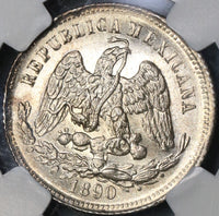 1890-Go NGC MS 65 Mexico 25 Centavos Highly Lustrous Silver Coin (18082303C)