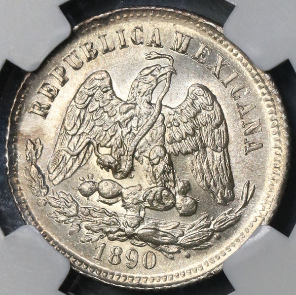 1890-Go NGC MS 65 Mexico 25 Centavos Highly Lustrous Silver Coin (18082303C)