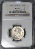 1890-Go NGC MS 65 Mexico 25 Centavos Highly Lustrous Silver Coin (18082303C)