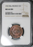 1921 NGC MS 64 BN Mexico 2 Centavos Mint State Coin (22070402C)