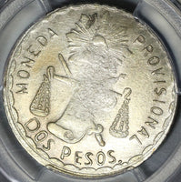 1915 PCGS MS 62 Oaxaca 2 Dos Pesos Mexico Revolution Silver Coin (20060601C)