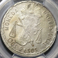 1915 PCGS MS 62 Oaxaca 2 Dos Pesos Mexico Revolution Silver Coin (20060601C)