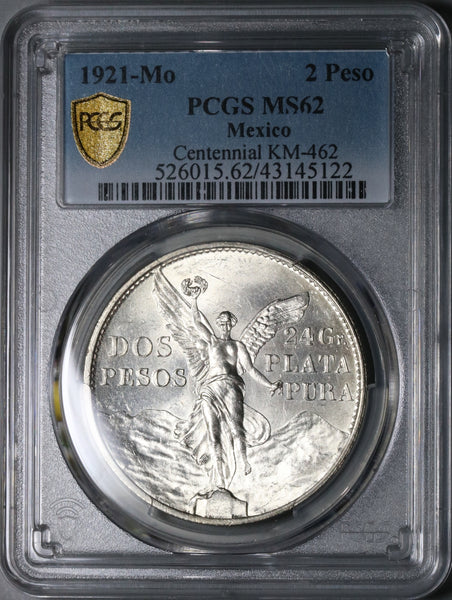 1921 PCGS MS 62 Mexico 2 Dos Pesos Independence Centennial Silver