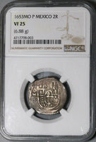 1653-Mo NGC VF 25 Mexico 2 Reales Cob Philip IV Spain Colony Silver Coin POP 1/0 (23040601D)