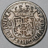 1755 Mexico 2 Reales Spain Pillars Colonial Ferdinand VI Silver Coin (21040802R)