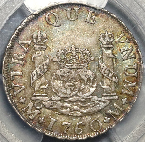 1760 PCGS XF 45 Mexico 2 Reales Chales III Pillars Globes Silver Coin (20081302C)