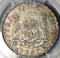 1760 PCGS XF 45 Mexico 2 Reales Chales III Pillars Globes Silver Coin (20081302C)