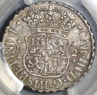 1760 PCGS XF 45 Mexico 2 Reales Chales III Pillars Globes Silver Coin (20081302C)