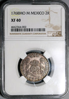 1768 NGC XF 40 Mexico 2 Reales Charles III Pillars Globes Silver Coin POP 1/1 (20092402C)