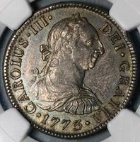 1773 NGC AU 58 Mexico 2 Reales Charles III Spain Colony Silver Portrait POP 1/4 Coin (21121103C)