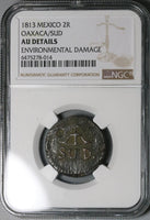 1813 NGC AU Mexico Oaxaca Sud 2 Reales Morelos War Independence Coin (22113004C)