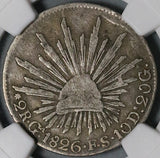 1826-Ga NGC F 12 Mexico 2 Reales Guadalajara Cap Rays Silver Coin (21102703C)