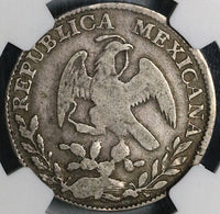1826-Ga NGC F 12 Mexico 2 Reales Guadalajara Cap Rays Silver Coin (21102703C)