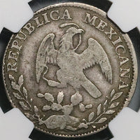 1826-Ga NGC F 12 Mexico 2 Reales Guadalajara Cap Rays Silver Coin (21102703C)