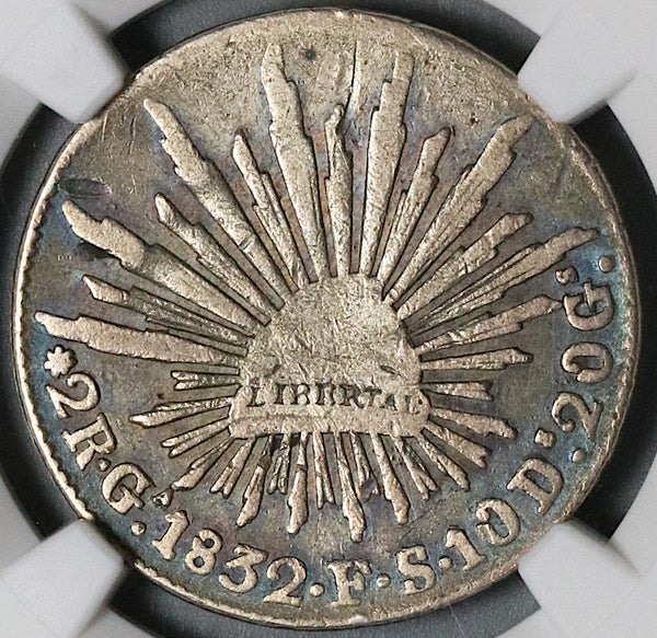 1832-Ga NGC VF Det Mexico 2 Reales Guadalajara Silver Coin