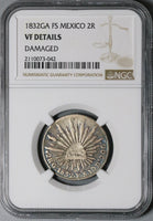 1832-Ga NGC VF Det Mexico 2 Reales Guadalajara Silver Coin (21100903C)