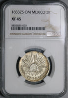 1833-Zs NGC XF 45 Mexico 2 Reales Zacatecas Cap Rays Silver Coin (21102705C)