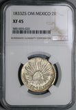 1833-Zs NGC XF 45 Mexico 2 Reales Zacatecas Cap Rays Silver Coin (21102705C)