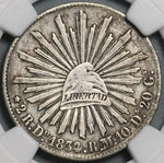 1834/2-Do NGC VF 25 Mexico 2 Reales Durango Mint Overdate Silver Coin (21100901C)