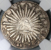 1844-Do NGC XF 40 Mexico 2 Reales Durango Cap Rays Silver Coin POP 1/0 (22042702C)