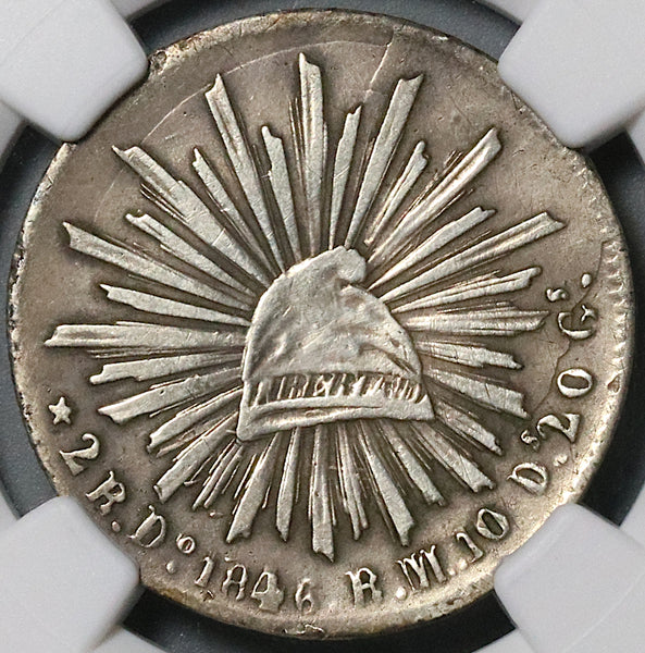 1846/36-Do NGC VF Det Mexico 2 Reales Durango Rare Overdate Silver Coin (21100902C)