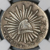 1846/36-Do NGC VF Det Mexico 2 Reales Durango Rare Overdate Silver Coin (21100902C)
