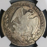 1846/36-Do NGC VF Det Mexico 2 Reales Durango Rare Overdate Silver Coin (21100902C)