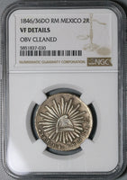 1846/36-Do NGC VF Det Mexico 2 Reales Durango Rare Overdate Silver Coin (21100902C)