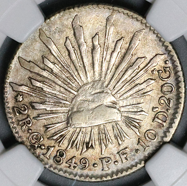 1849-Go NGC AU 50 Mexico 2 Reales Guanajuato Mint Silver Coin (22052401C)