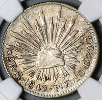 1849-Go NGC AU 50 Mexico 2 Reales Guanajuato Mint Silver Coin (22052401C)