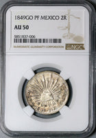 1849-Go NGC AU 50 Mexico 2 Reales Guanajuato Mint Silver Coin (22052401C)