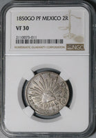 1850-Go NGC VF 30 Mexico 2 Reales Guanajuato Cap Rays Silver Coin (21102707C)