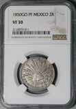 1850-Go NGC VF 30 Mexico 2 Reales Guanajuato Cap Rays Silver Coin (21102707C)